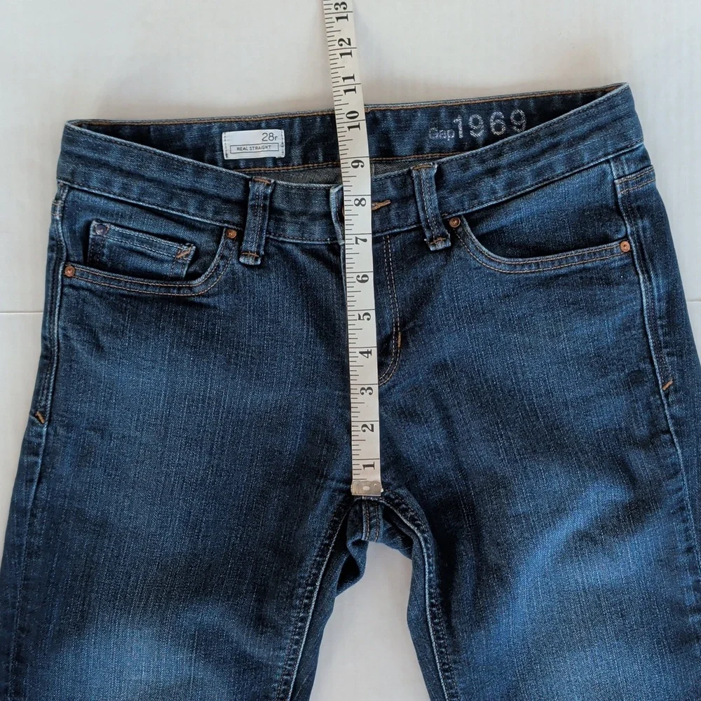 Gap 1969 Real Straight Leg Denim Jeans 28R Dark Wash Blue Pockets - Picture 11 of 16